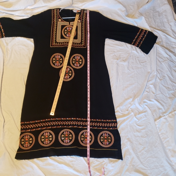 Vtg SUCI XXXL Black Hippie BOHO Embroidered Caftan Tunic Dress High Quality - Picture 10 of 11